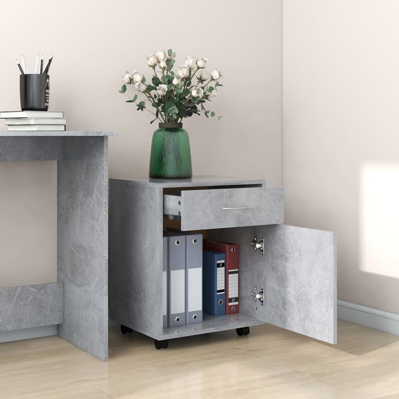 vidaXL betonszürke szerelt fa kerekes szekrény 45 x 38 x 54 cm