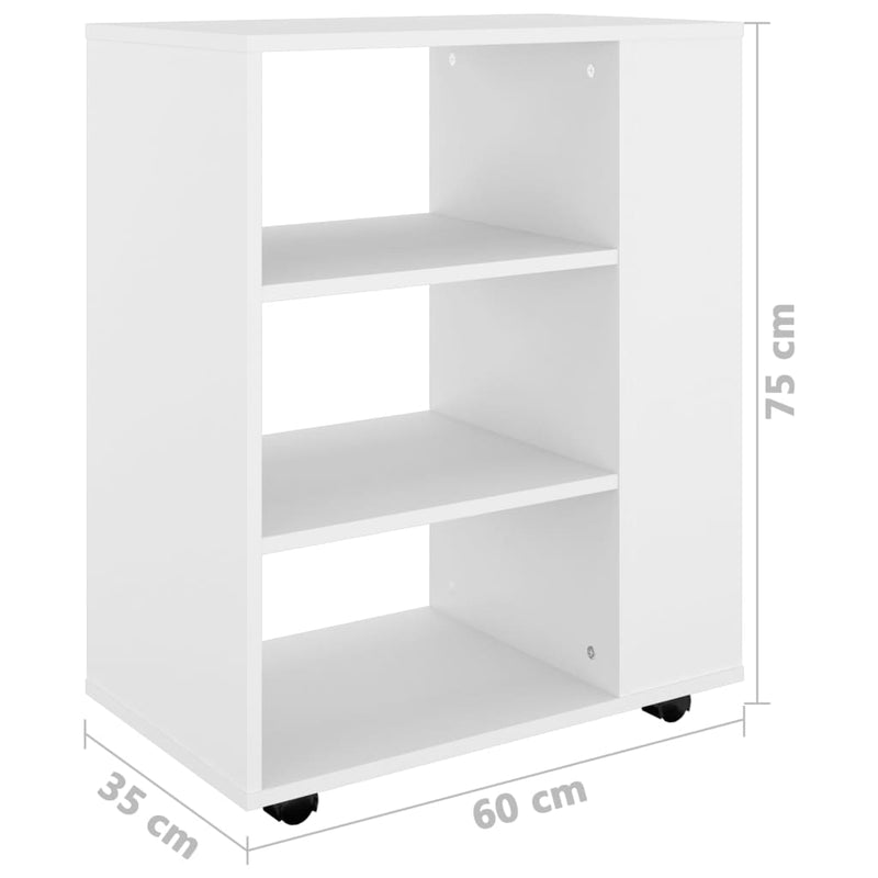 vidaXL fehér szerelt fa kerekes szekrény 60 x 35 x 75 cm