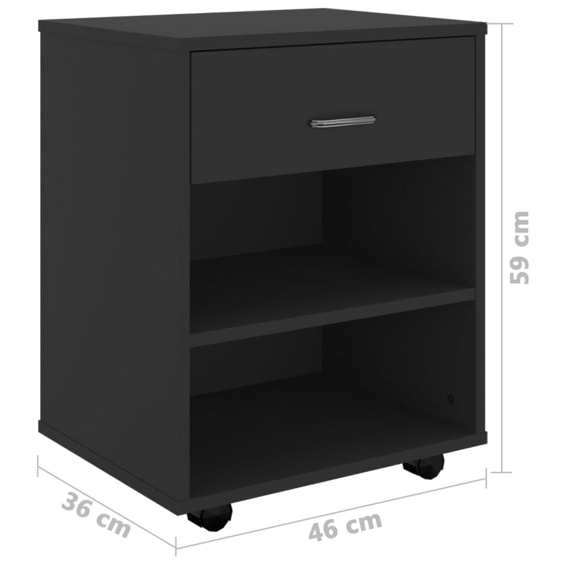 vidaXL fekete szerelt fa kerekes szekrény 46x36x59 cm