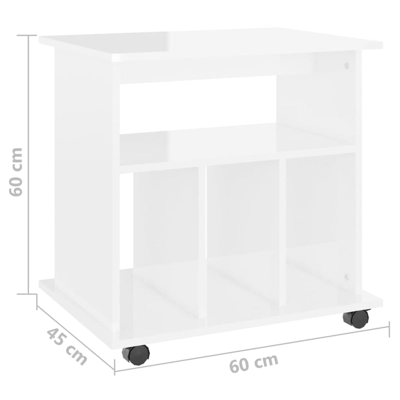 vidaXL magasfényű fehér szerelt fa kerekes szekrény 60 x 45 x 60 cm