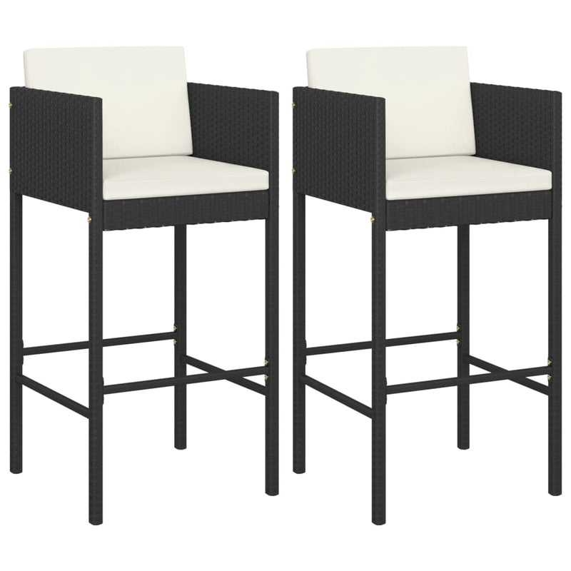vidaXL 2 db fekete polyrattan bárszék párnával