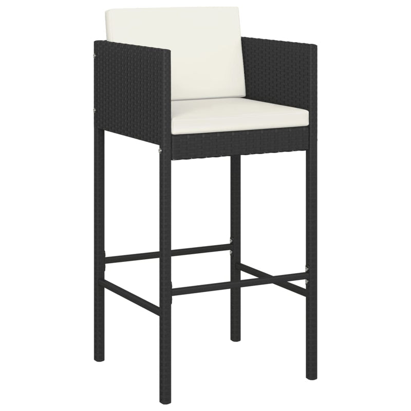 vidaXL 2 db fekete polyrattan bárszék párnával