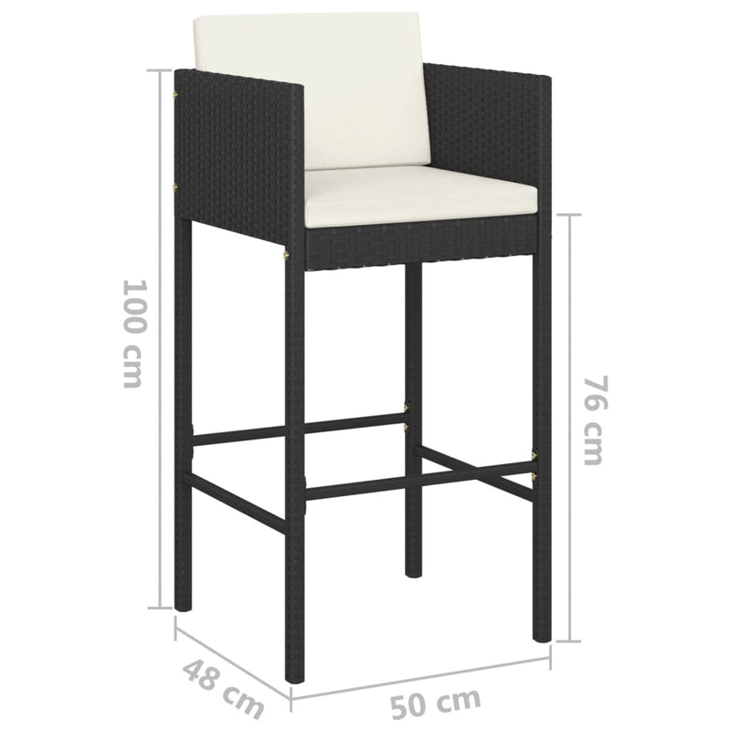 vidaXL 2 db fekete polyrattan bárszék párnával