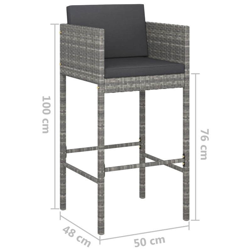vidaXL 2 db szürke polyrattan bárszék párnával
