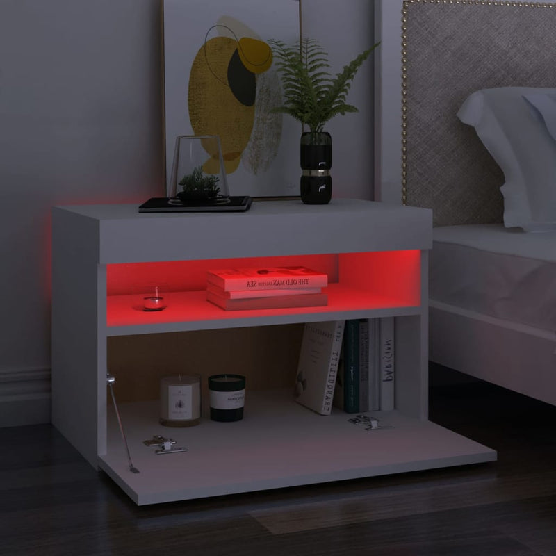 vidaXL 2 db fehér éjjeliszekrény LED-lámpákkal 60x35x40 cm szerelt fa