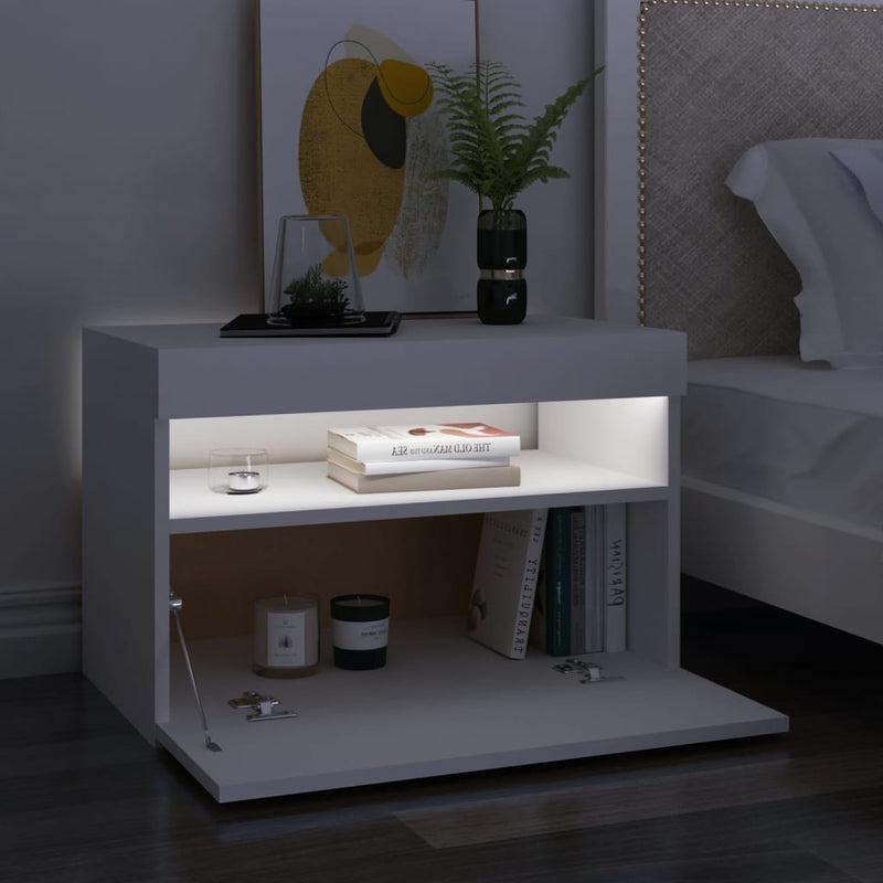vidaXL 2 db fehér éjjeliszekrény LED-lámpákkal 60x35x40 cm szerelt fa
