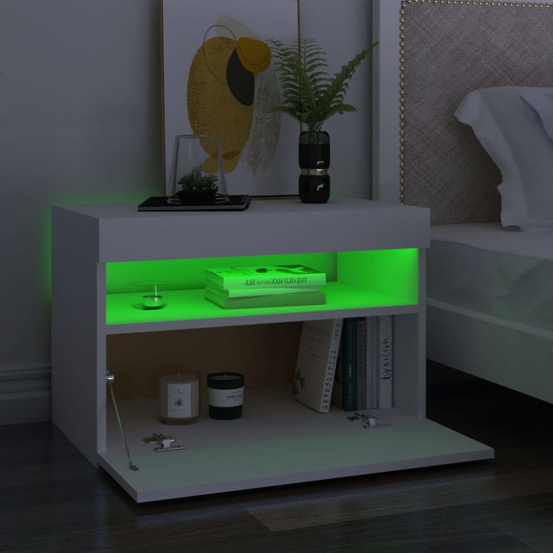 vidaXL 2 db fehér éjjeliszekrény LED-lámpákkal 60x35x40 cm szerelt fa