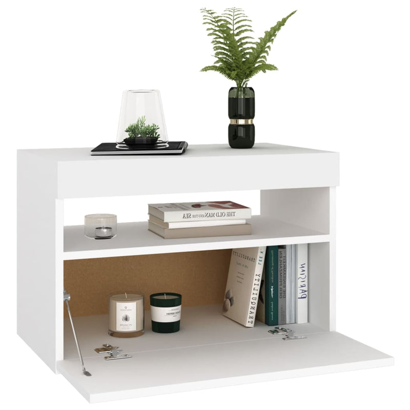 vidaXL 2 db fehér éjjeliszekrény LED-lámpákkal 60x35x40 cm szerelt fa