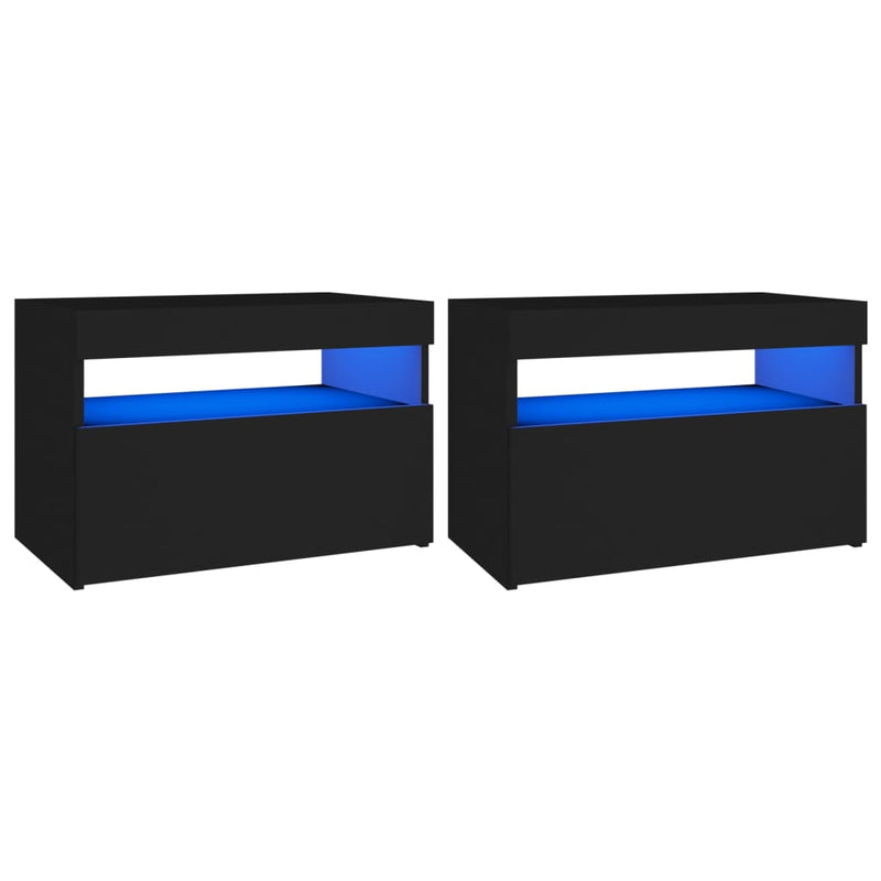 vidaXL 2 db fekete éjjeliszekrény LED-lámpákkal 60x35x40 cm szerelt fa