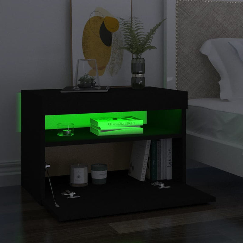 vidaXL 2 db fekete éjjeliszekrény LED-lámpákkal 60x35x40 cm szerelt fa