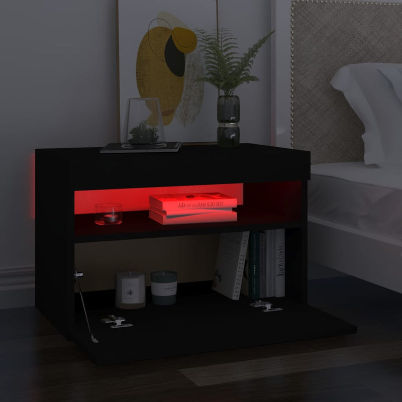 vidaXL 2 db fekete éjjeliszekrény LED-lámpákkal 60x35x40 cm szerelt fa