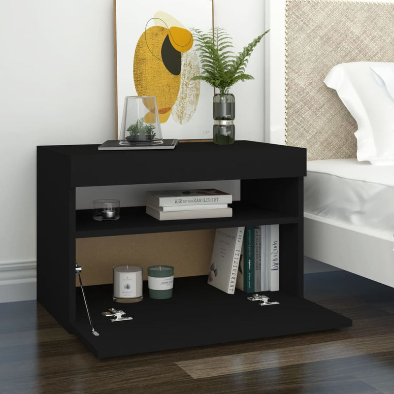 vidaXL 2 db fekete éjjeliszekrény LED-lámpákkal 60x35x40 cm szerelt fa