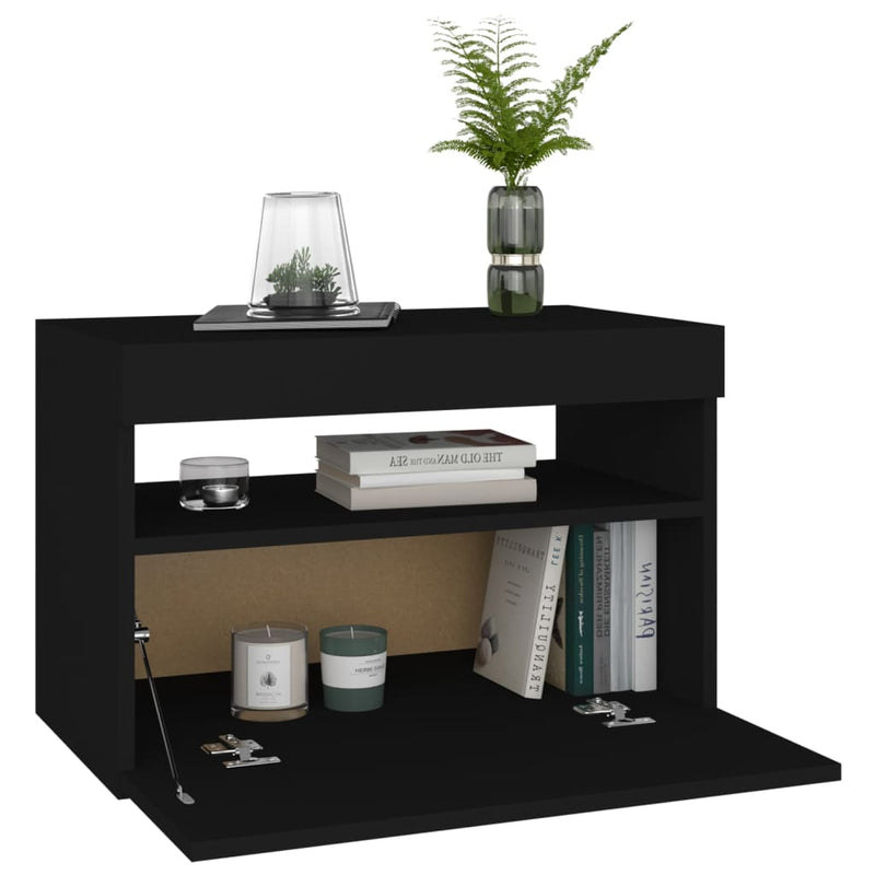 vidaXL 2 db fekete éjjeliszekrény LED-lámpákkal 60x35x40 cm szerelt fa