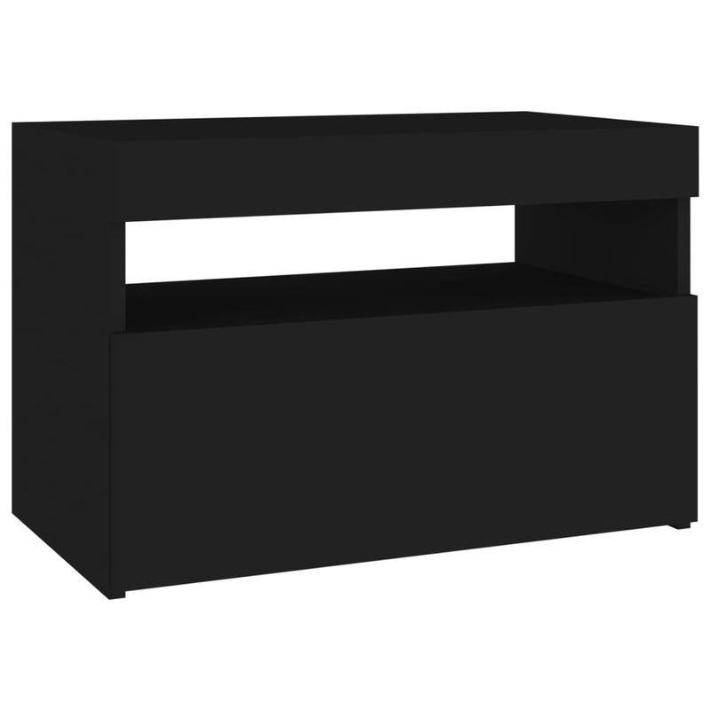 vidaXL 2 db fekete éjjeliszekrény LED-lámpákkal 60x35x40 cm szerelt fa