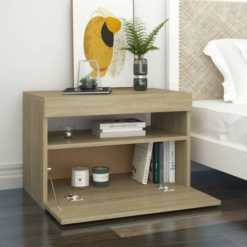 vidaXL sonoma tölgyszínű éjjeliszekrény LED-lámpákkal 60x35x40 cm