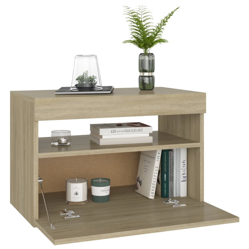 vidaXL sonoma tölgyszínű éjjeliszekrény LED-lámpákkal 60x35x40 cm