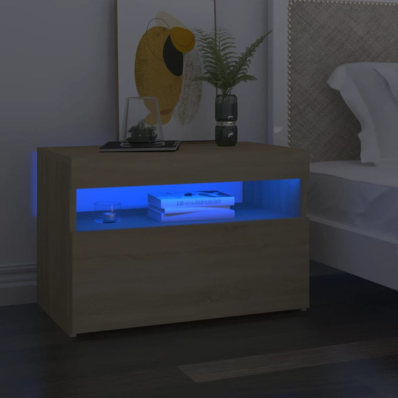 vidaXL sonoma tölgyszínű éjjeliszekrény LED-lámpákkal 60x35x40 cm