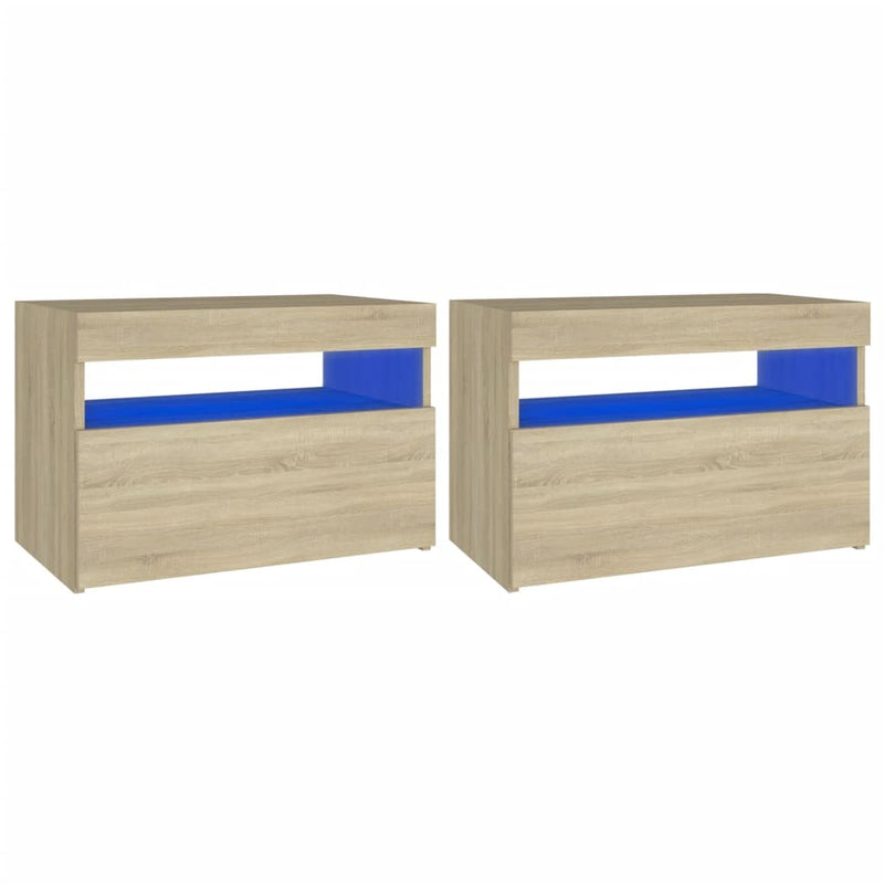 vidaXL 2 db sonoma tölgyszínű éjjeliszekrény LED-lámpákkal 60x35x40 cm