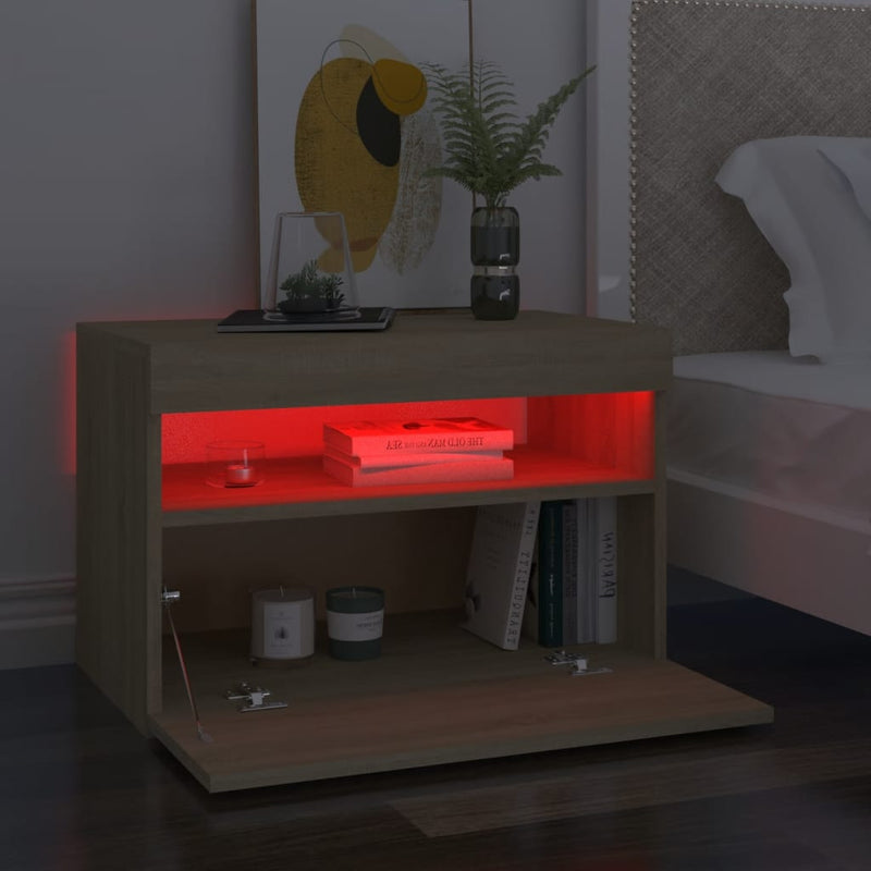 vidaXL 2 db sonoma tölgyszínű éjjeliszekrény LED-lámpákkal 60x35x40 cm
