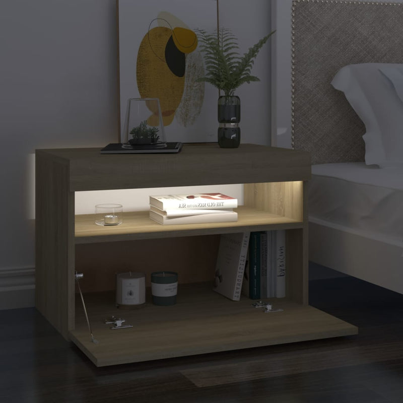 vidaXL 2 db sonoma tölgyszínű éjjeliszekrény LED-lámpákkal 60x35x40 cm