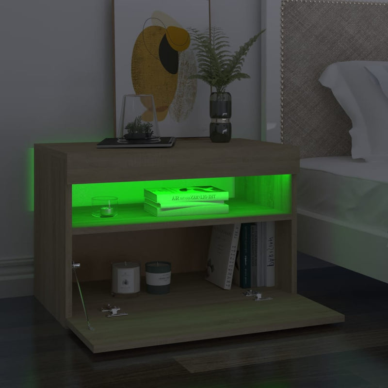 vidaXL 2 db sonoma tölgyszínű éjjeliszekrény LED-lámpákkal 60x35x40 cm