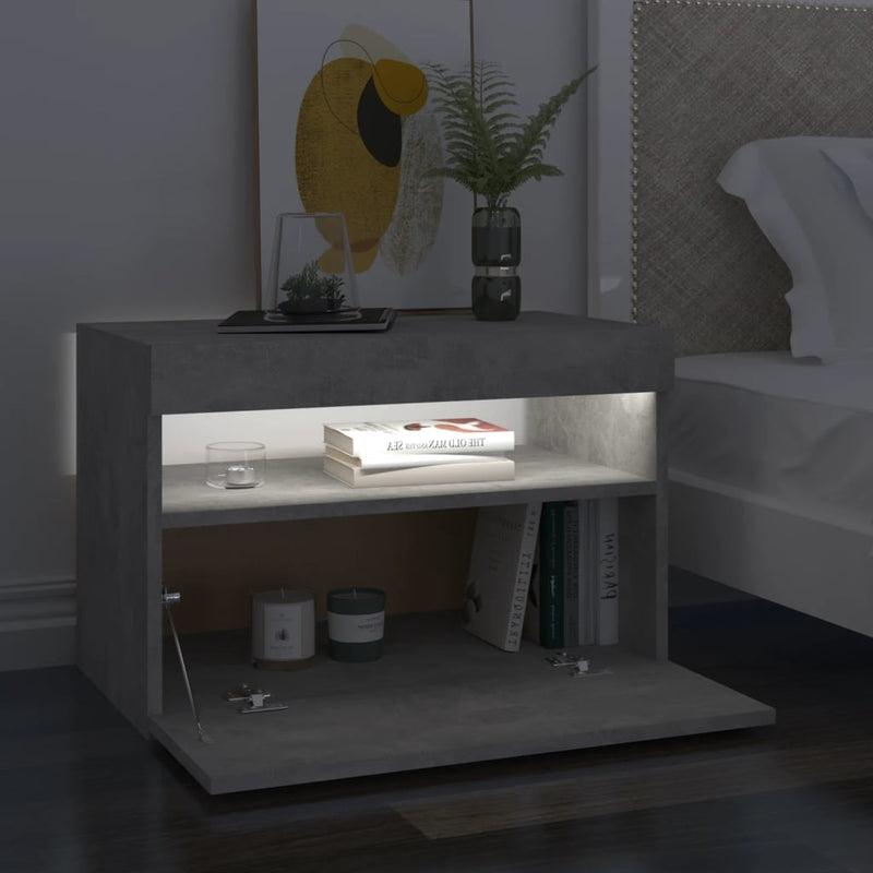 vidaXL betonszürke éjjeliszekrény LED-lámpákkal 60 x 35 x 40 cm