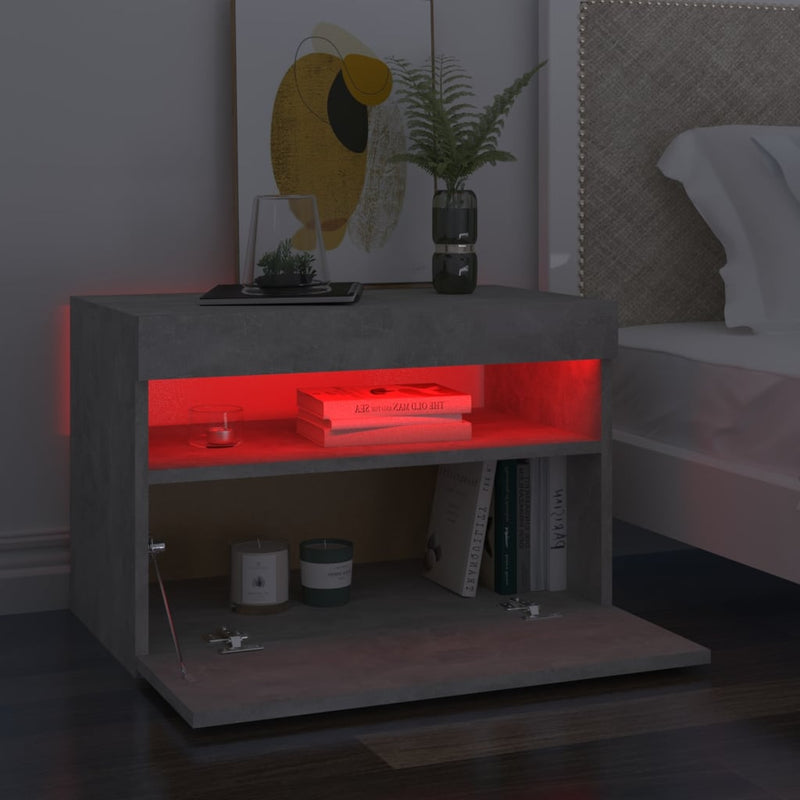 vidaXL betonszürke éjjeliszekrény LED-lámpákkal 60 x 35 x 40 cm