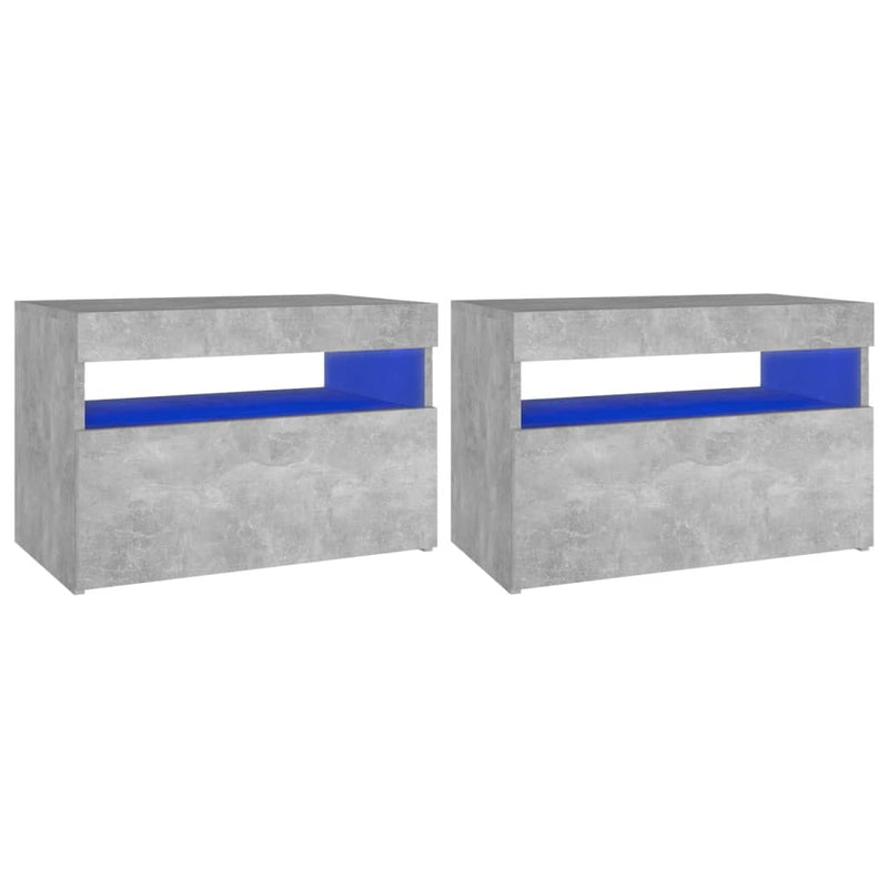 vidaXL 2 db betonszürke éjjeliszekrény LED-lámpákkal 60 x 35 x 40 cm