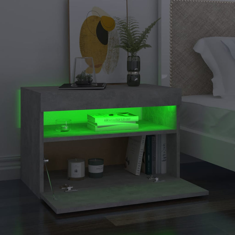 vidaXL 2 db betonszürke éjjeliszekrény LED-lámpákkal 60 x 35 x 40 cm