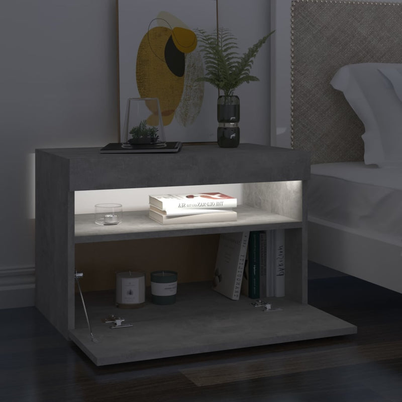 vidaXL 2 db betonszürke éjjeliszekrény LED-lámpákkal 60 x 35 x 40 cm