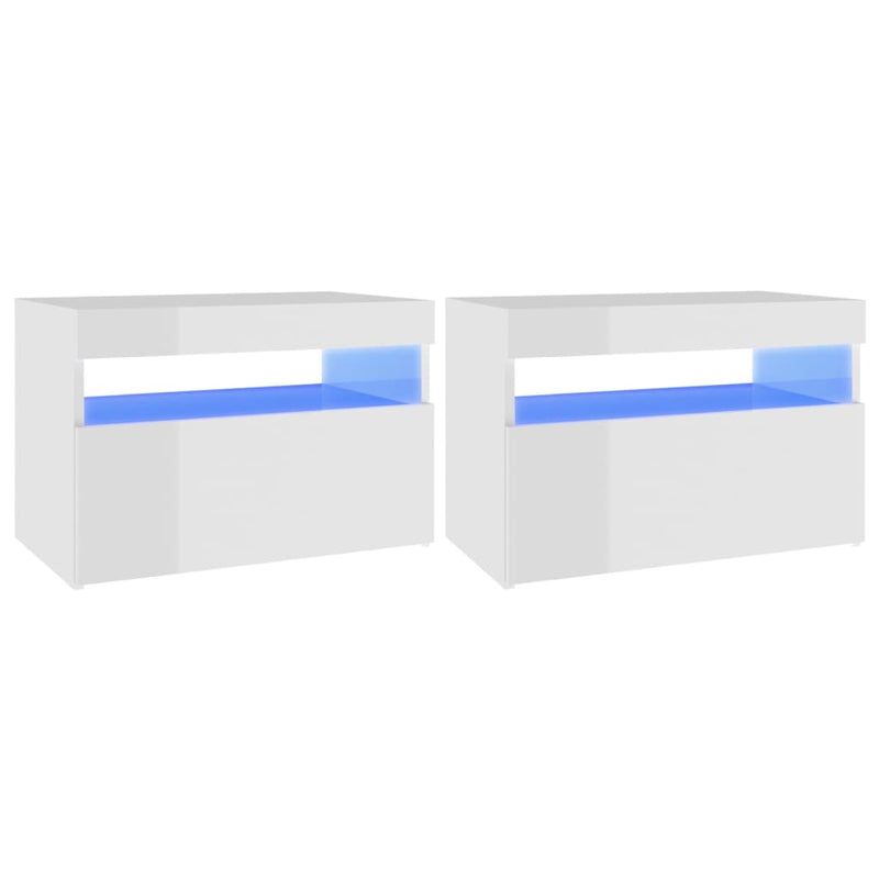 vidaXL 2 db magasfényű fehér éjjeliszekrény LED-lámpákkal 60x35x40 cm