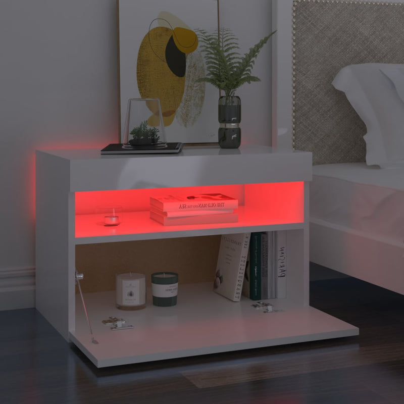 vidaXL 2 db magasfényű fehér éjjeliszekrény LED-lámpákkal 60x35x40 cm