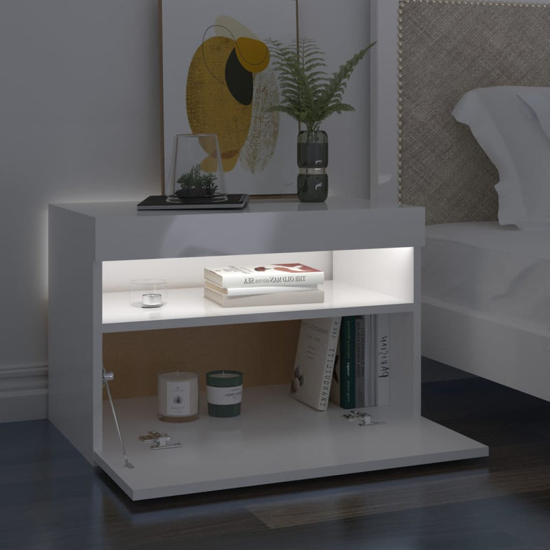 vidaXL 2 db magasfényű fehér éjjeliszekrény LED-lámpákkal 60x35x40 cm