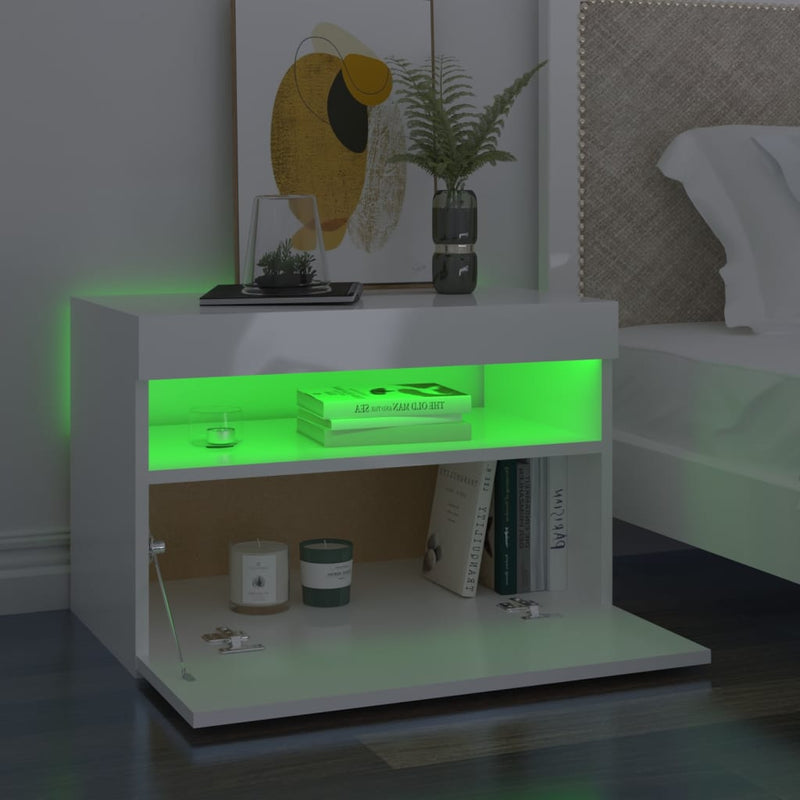 vidaXL 2 db magasfényű fehér éjjeliszekrény LED-lámpákkal 60x35x40 cm