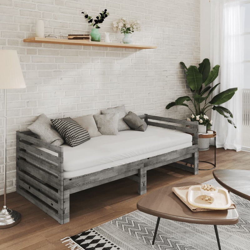 vidaXL szürke tömör fenyőfa kihúzható kanapéágy 2 x (90 x 200) cm