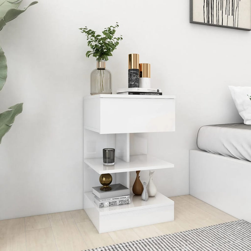 vidaXL 2 db magasfényű fehér éjjeliszekrény 40 x 35 x 65 cm