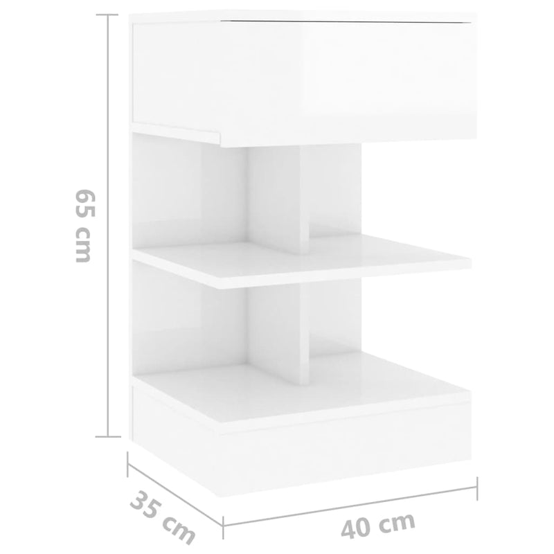 vidaXL 2 db magasfényű fehér éjjeliszekrény 40 x 35 x 65 cm