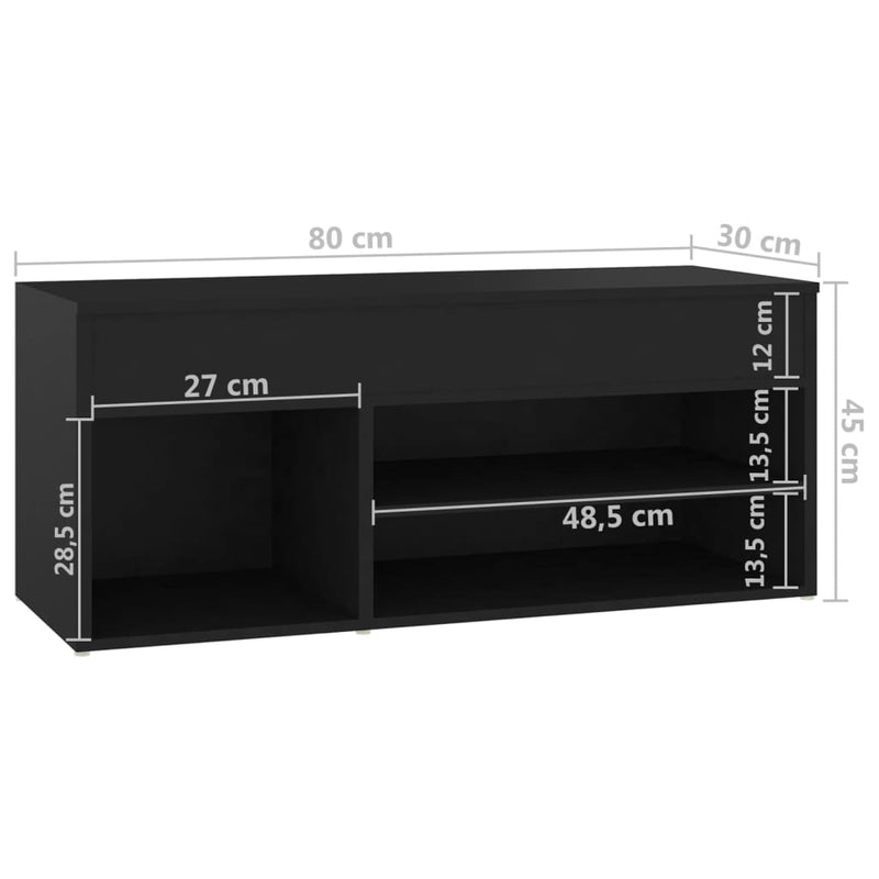 vidaXL fekete szerelt fa cipőtároló pad 80 x 30 x 45 cm