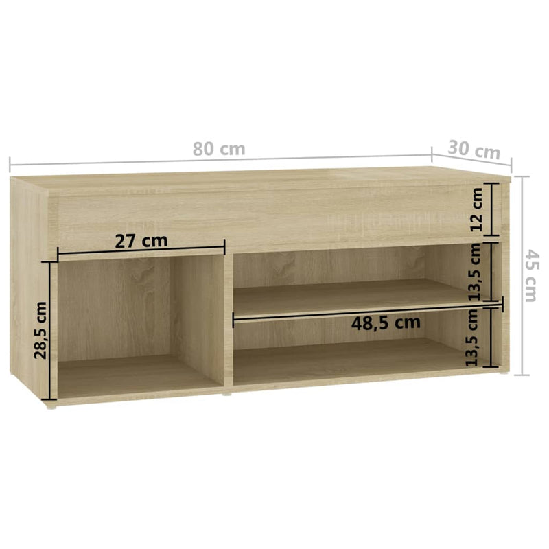 vidaXL sonoma tölgy színű szerelt fa cipőtároló pad 80 x 30 x 45 cm