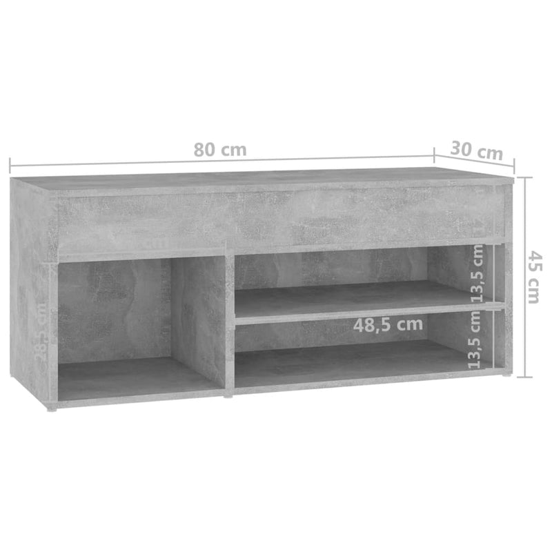 vidaXL betonszürke szerelt fa cipőtároló pad 80 x 30 x 45 cm