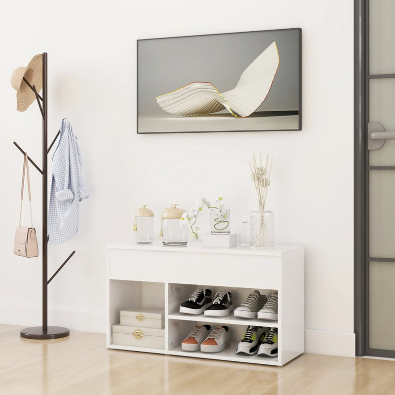 vidaXL magasfényű fehér szerelt fa cipőtároló pad 80 x 30 x 45 cm
