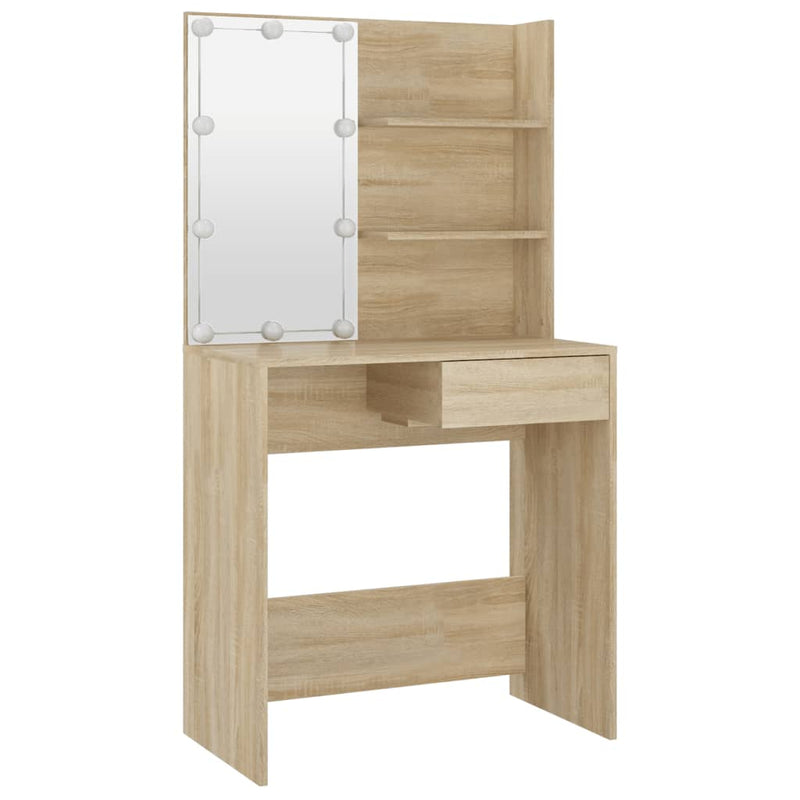 vidaXL sonoma tölgy színű LED-es fésülködőasztal 74,5 x 40 x 141 cm