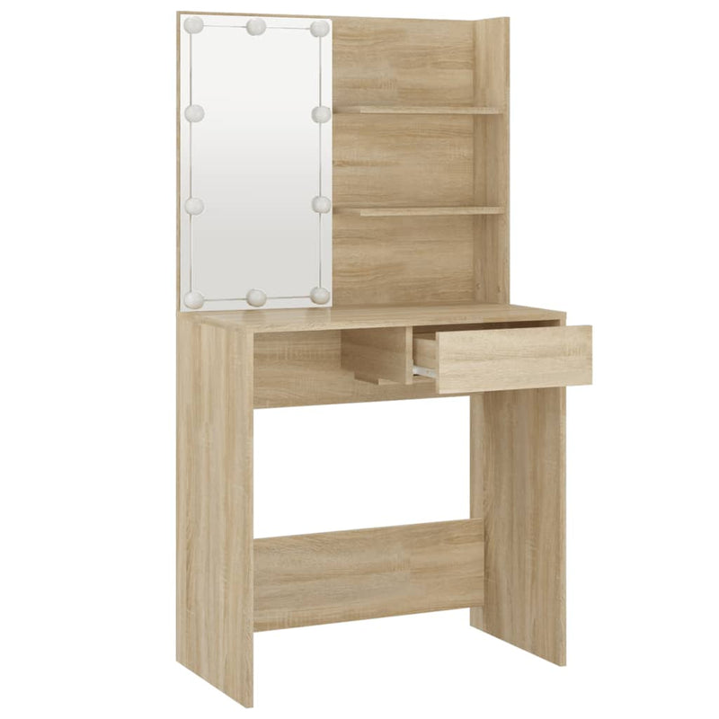 vidaXL sonoma tölgy színű LED-es fésülködőasztal 74,5 x 40 x 141 cm