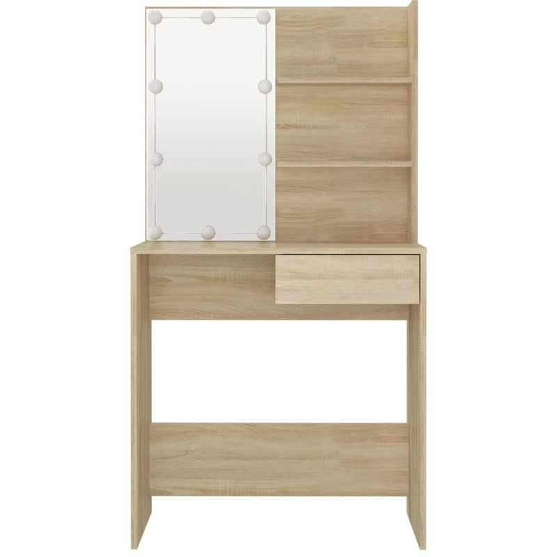 vidaXL sonoma tölgy színű LED-es fésülködőasztal 74,5 x 40 x 141 cm