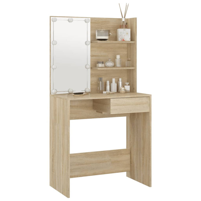 vidaXL sonoma tölgy színű LED-es fésülködőasztal 74,5 x 40 x 141 cm