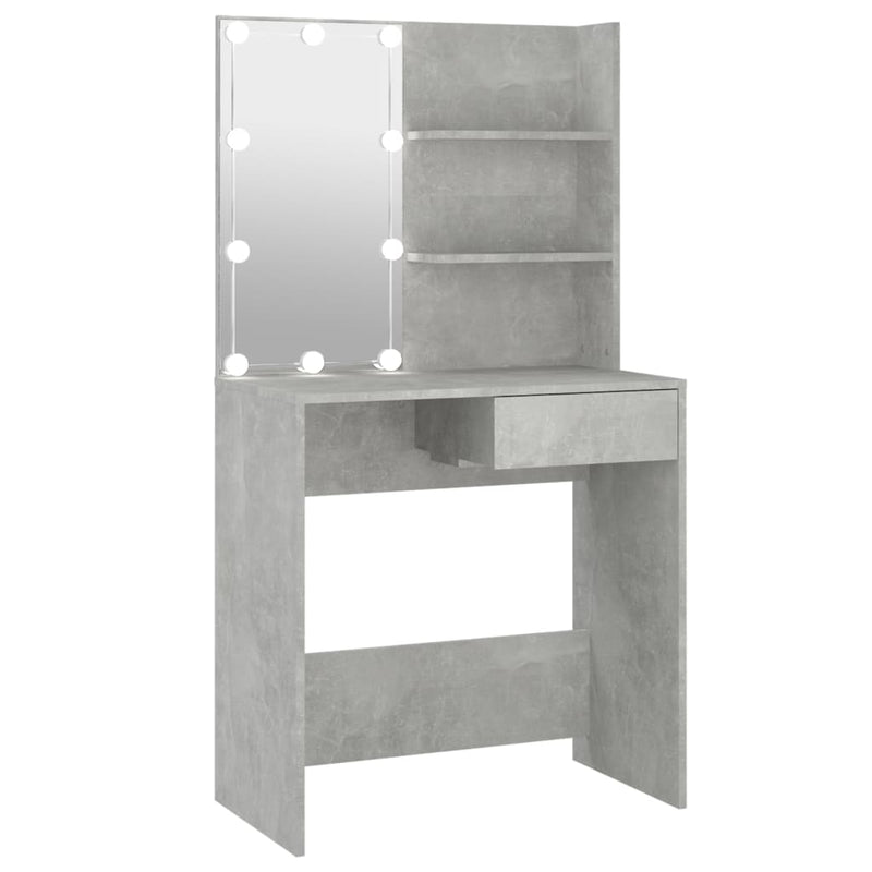 vidaXL betonszürke fésülködőasztal LED-del 74,5 x 40 x 141 cm