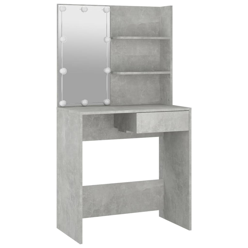 vidaXL betonszürke fésülködőasztal LED-del 74,5 x 40 x 141 cm