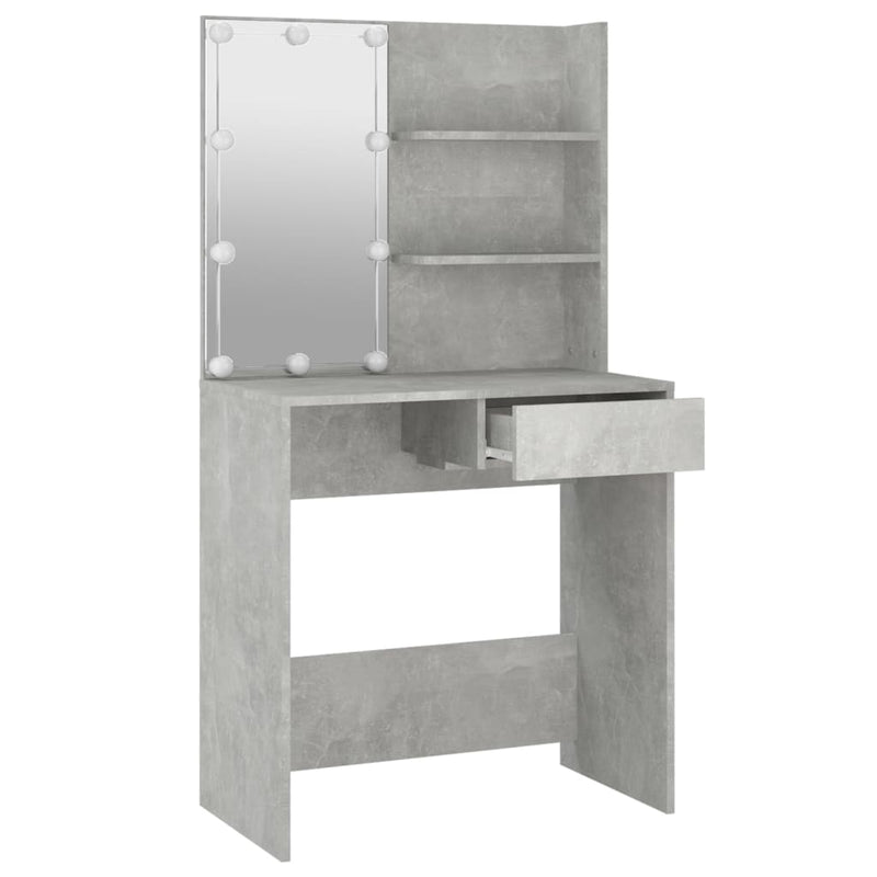 vidaXL betonszürke fésülködőasztal LED-del 74,5 x 40 x 141 cm