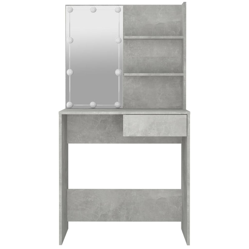 vidaXL betonszürke fésülködőasztal LED-del 74,5 x 40 x 141 cm