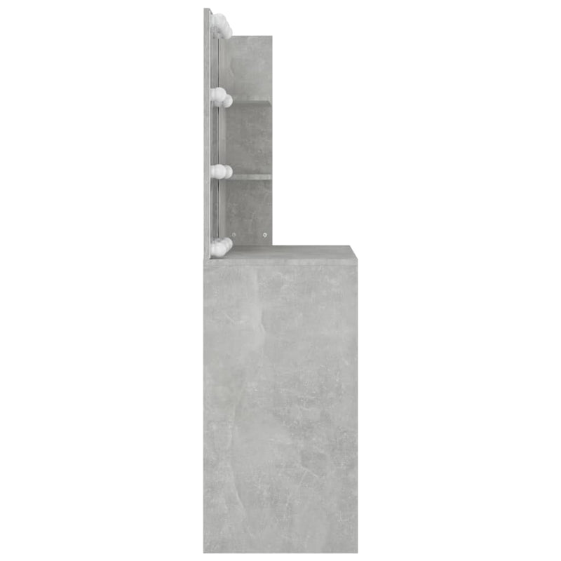 vidaXL betonszürke fésülködőasztal LED-del 74,5 x 40 x 141 cm